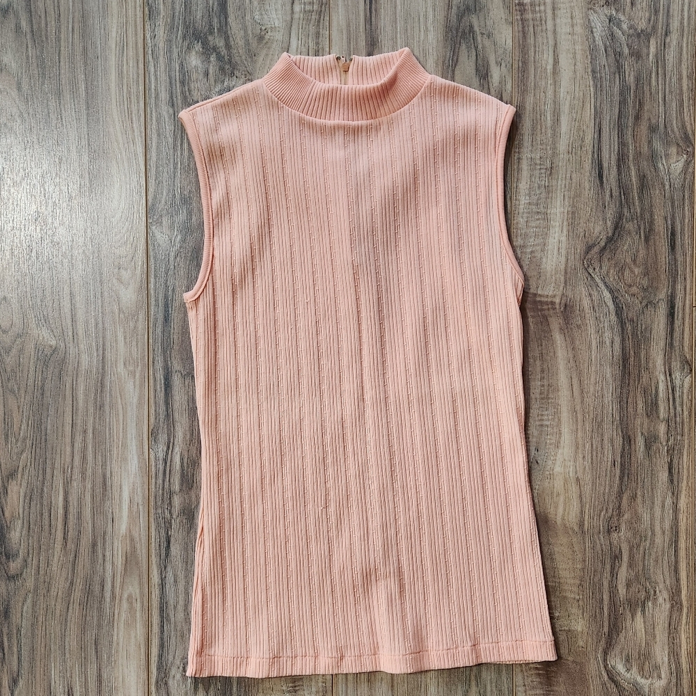 Vintage 70s Peach Color Ribbed Turtleneck Tank Corpcore Office Siren Corpcore
